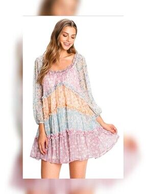 Love Colette Patchwork Floral Babydoll Mini Dress L